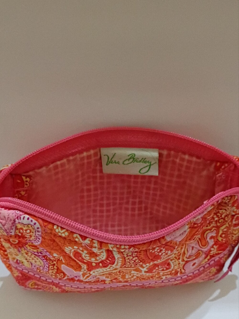 Vera Bradley Pink & Orange Paisley Sherbet Quilted Makeup Bag - Picture 3 of 3